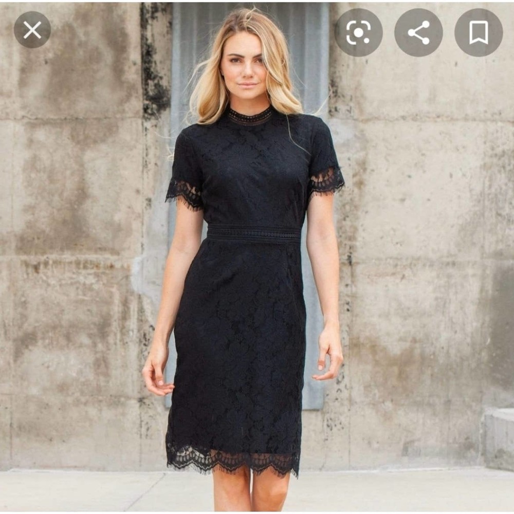 DownEast Black Semi Formal Lace Midi Dress